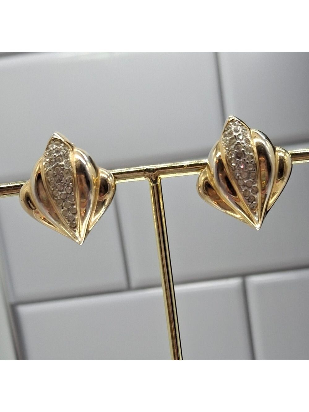 AFJ Gold and Rhinestone Vintage Clip-On Earrings